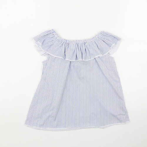 Dunnes Stores Girls Blue Striped Polyester Basic Casual Size 9-10 Years Off the Shoulder