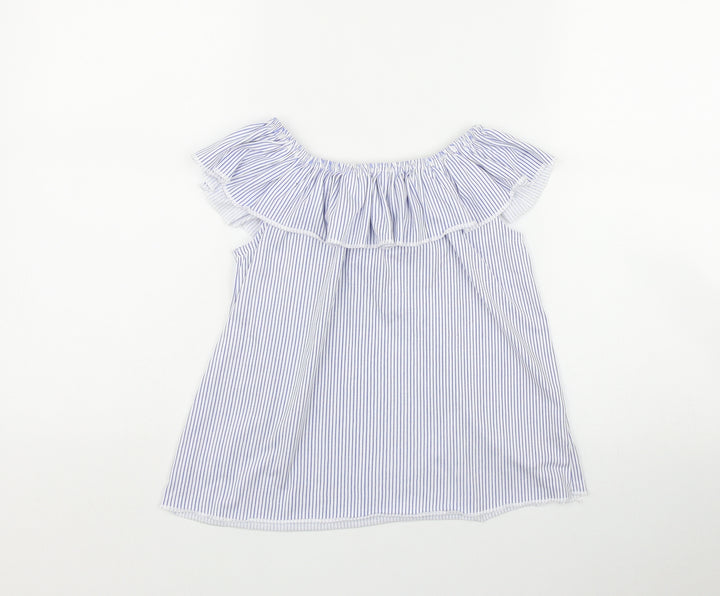 Dunnes Stores Girls Blue Striped Polyester Basic Casual Size 9-10 Years Off the Shoulder