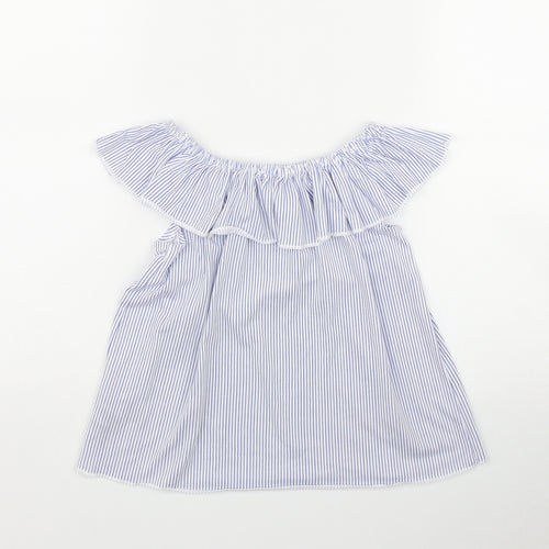 Dunnes Stores Girls Blue Striped Polyester Basic Casual Size 9-10 Years Off the Shoulder