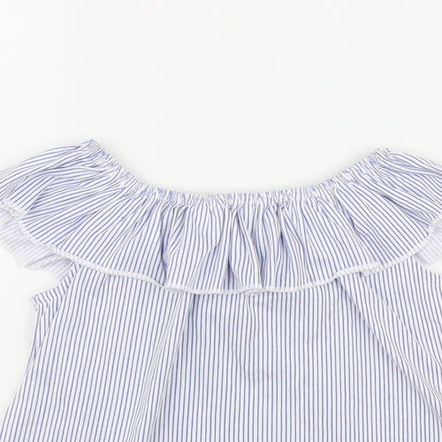 Dunnes Stores Girls Blue Striped Polyester Basic Casual Size 9-10 Years Off the Shoulder