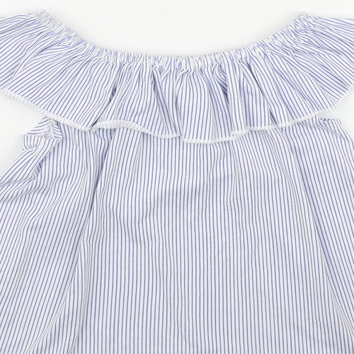 Dunnes Stores Girls Blue Striped Polyester Basic Casual Size 9-10 Years Off the Shoulder