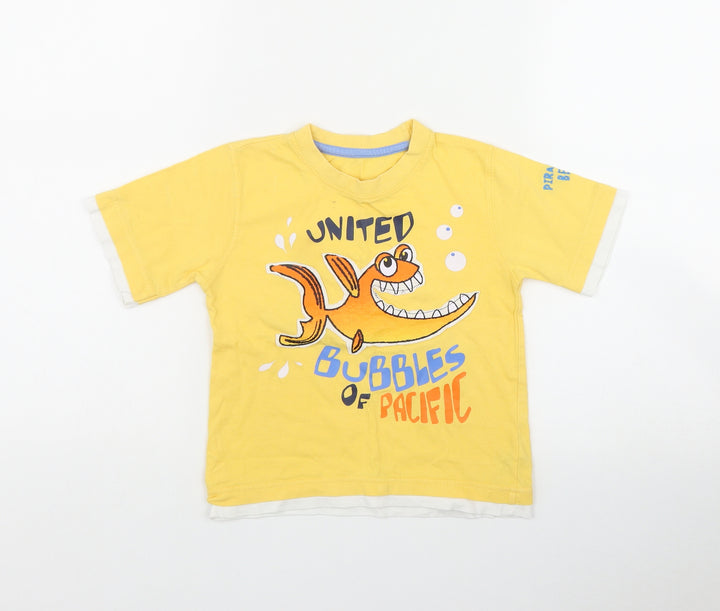 Dunnes Stores Boys Yellow Cotton Basic T-Shirt Size 3-4 Years Round Neck - Fish