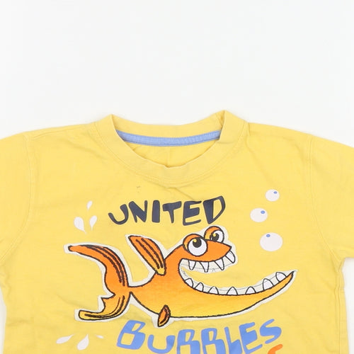 Dunnes Stores Boys Yellow  Cotton Basic T-Shirt Size 3-4 Years Round Neck  - Fish