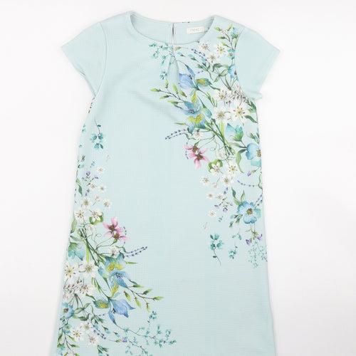 NEXT Girls Green Floral Polyester A-Line  Size 8 Years  Round Neck Button