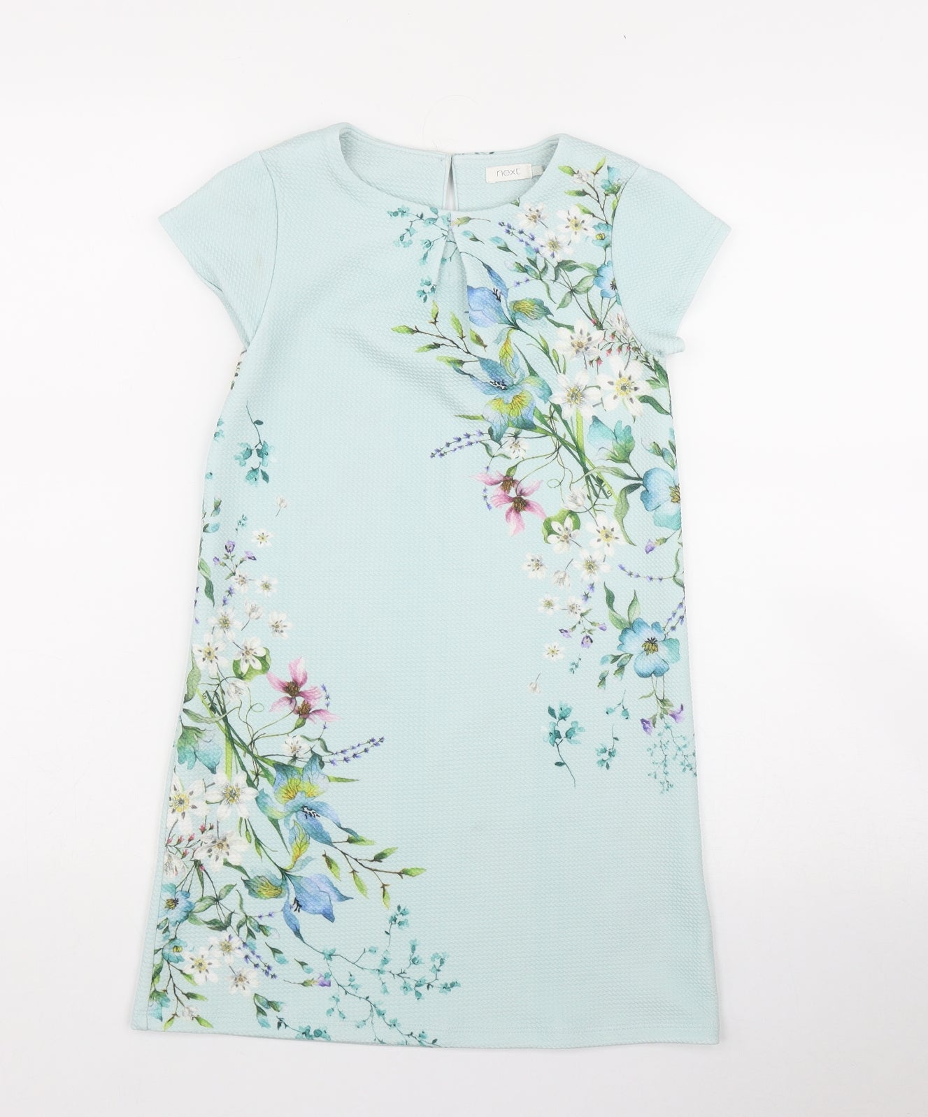 NEXT Girls Green Floral Polyester A-Line  Size 8 Years  Round Neck Button