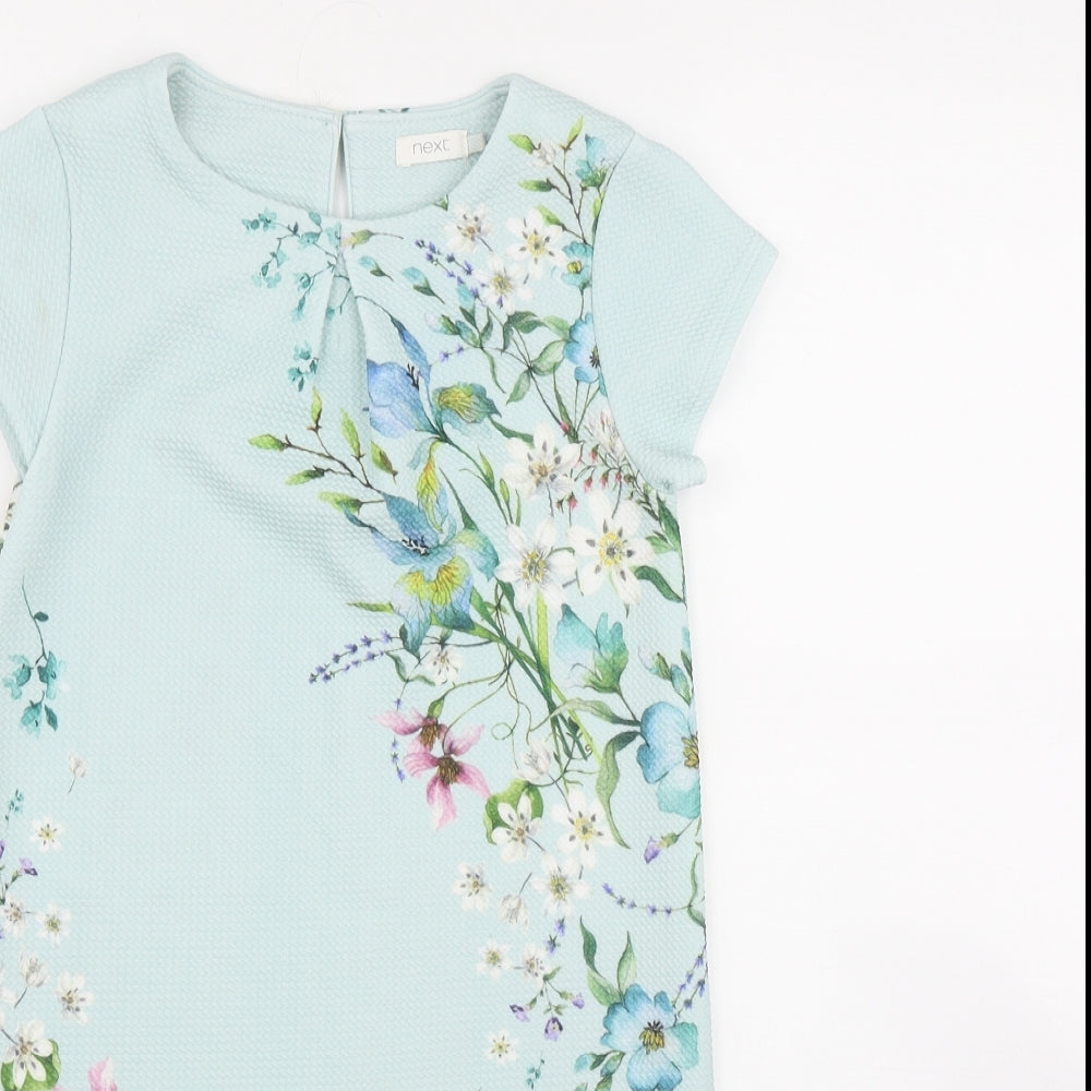 NEXT Girls Green Floral Polyester A-Line  Size 8 Years  Round Neck Button