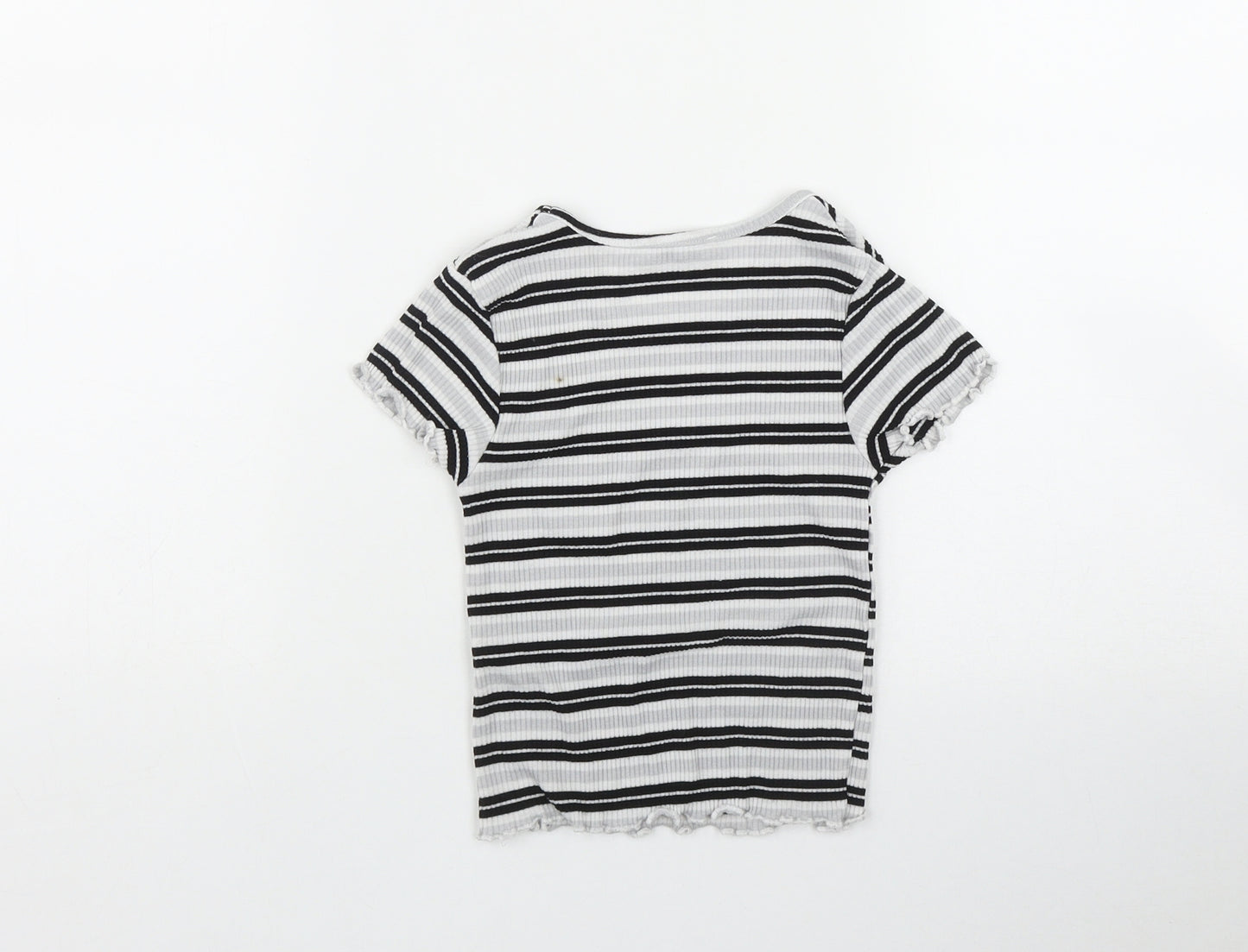 Primark Girls Grey Striped Polyester Basic T-Shirt Size 7-8 Years Round Neck