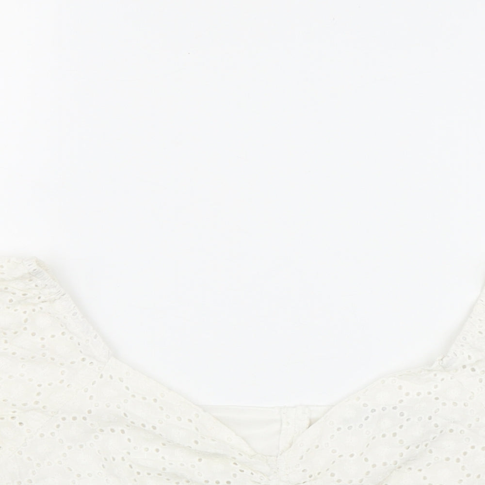 Fashion Union Womens White  Polyester Basic Blouse Size 10 V-Neck