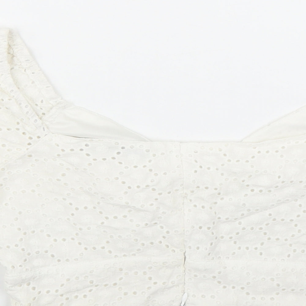 Fashion Union Womens White  Polyester Basic Blouse Size 10 V-Neck