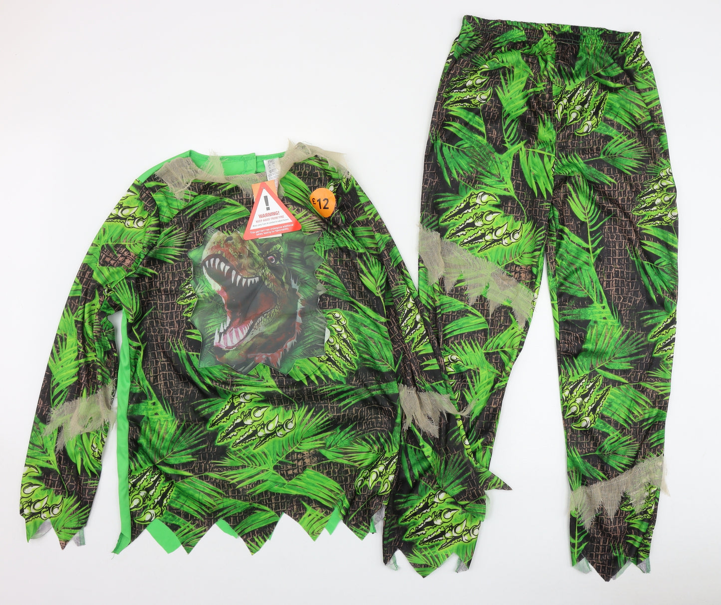 F&F Boys Green Camouflage Polyester  Pyjama Set Size 13-14 Years  Hook & Loop - Dinosaur Fancy Dress