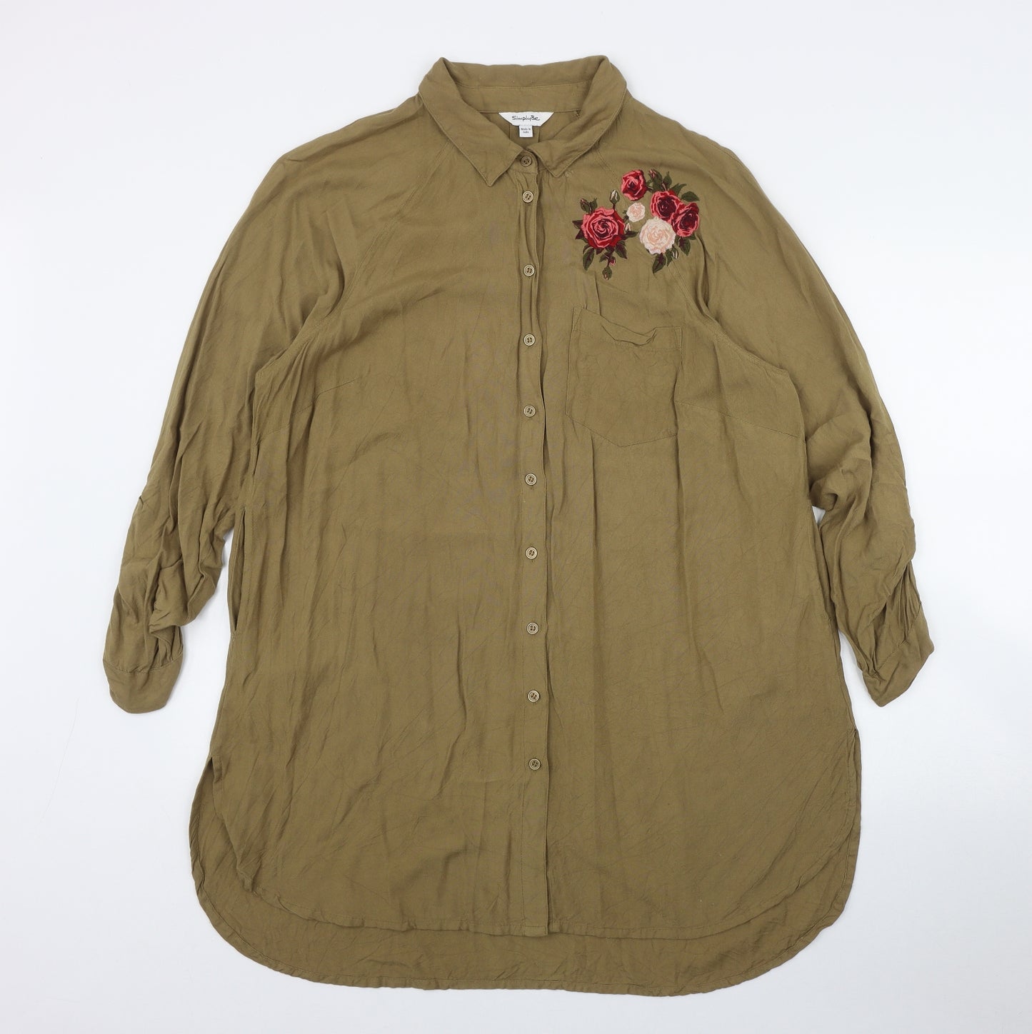Simply Be Womens Green  Viscose Basic Button-Up Size 18 Collared