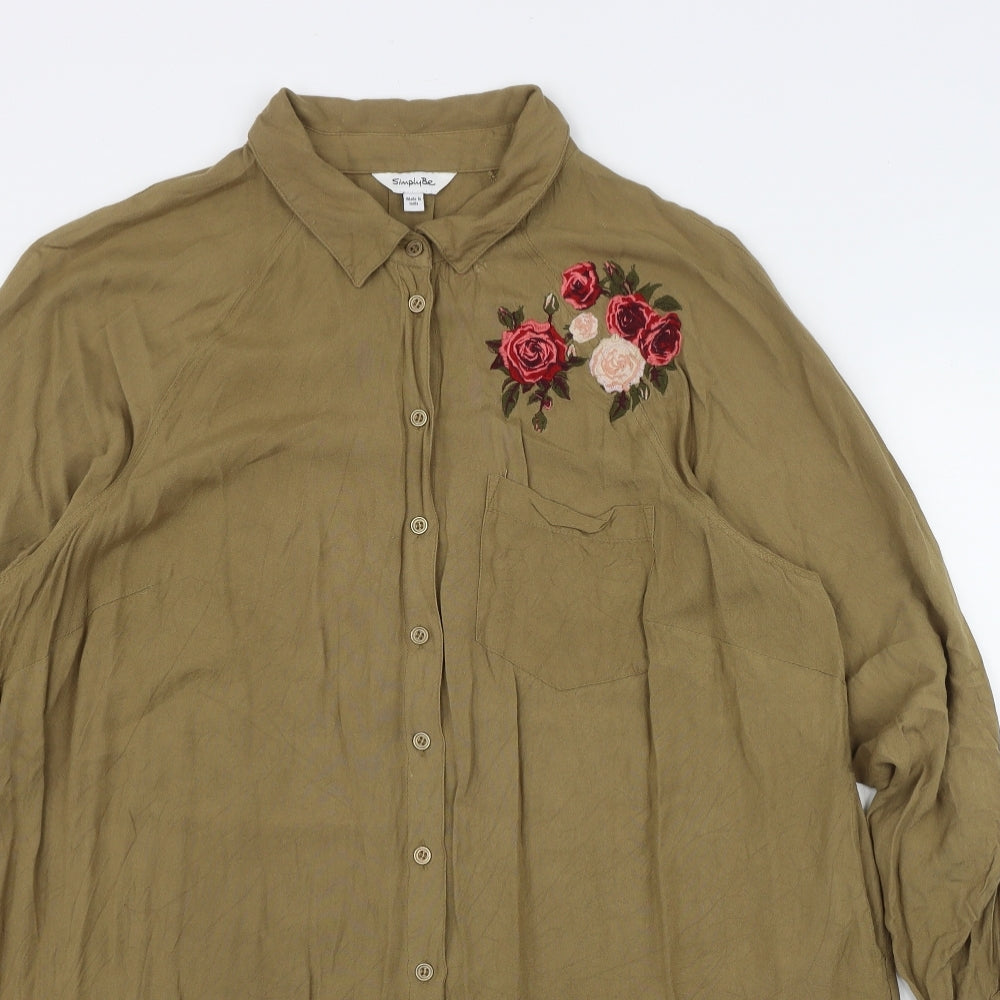 Simply Be Womens Green  Viscose Basic Button-Up Size 18 Collared