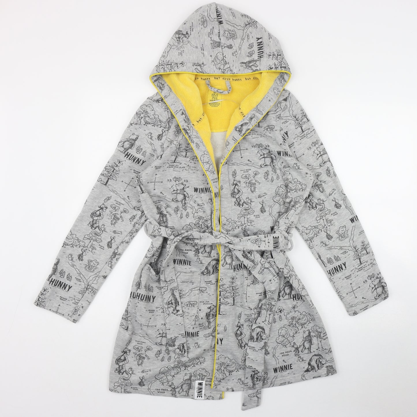 Primark Womens Grey Geometric Polyester Top Robe Size 6  Tie - Winnie the Pooh