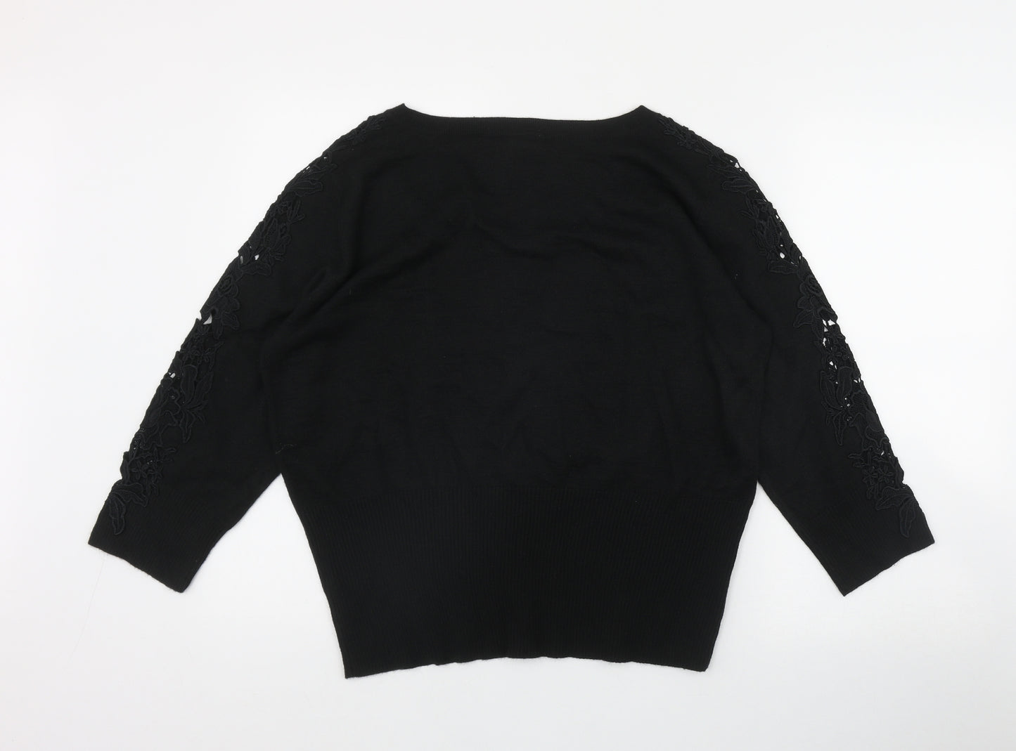 Together Womens Black V-Neck  Acrylic Pullover Jumper Size 22