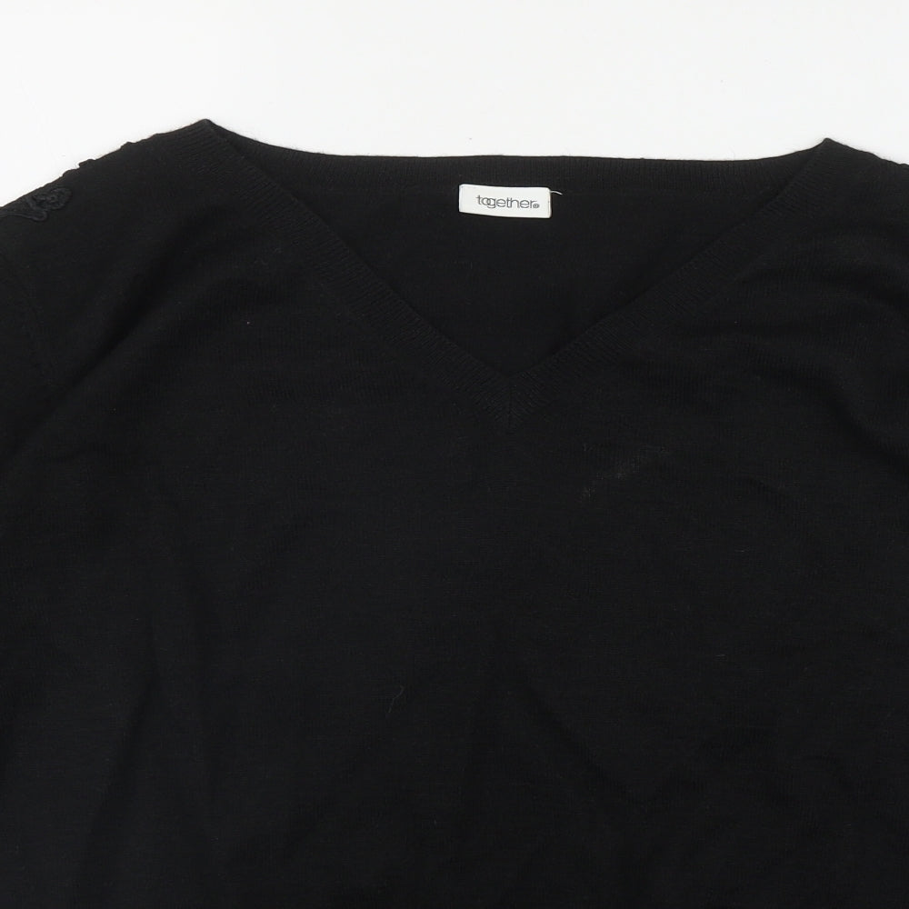 Together Womens Black V-Neck  Acrylic Pullover Jumper Size 22