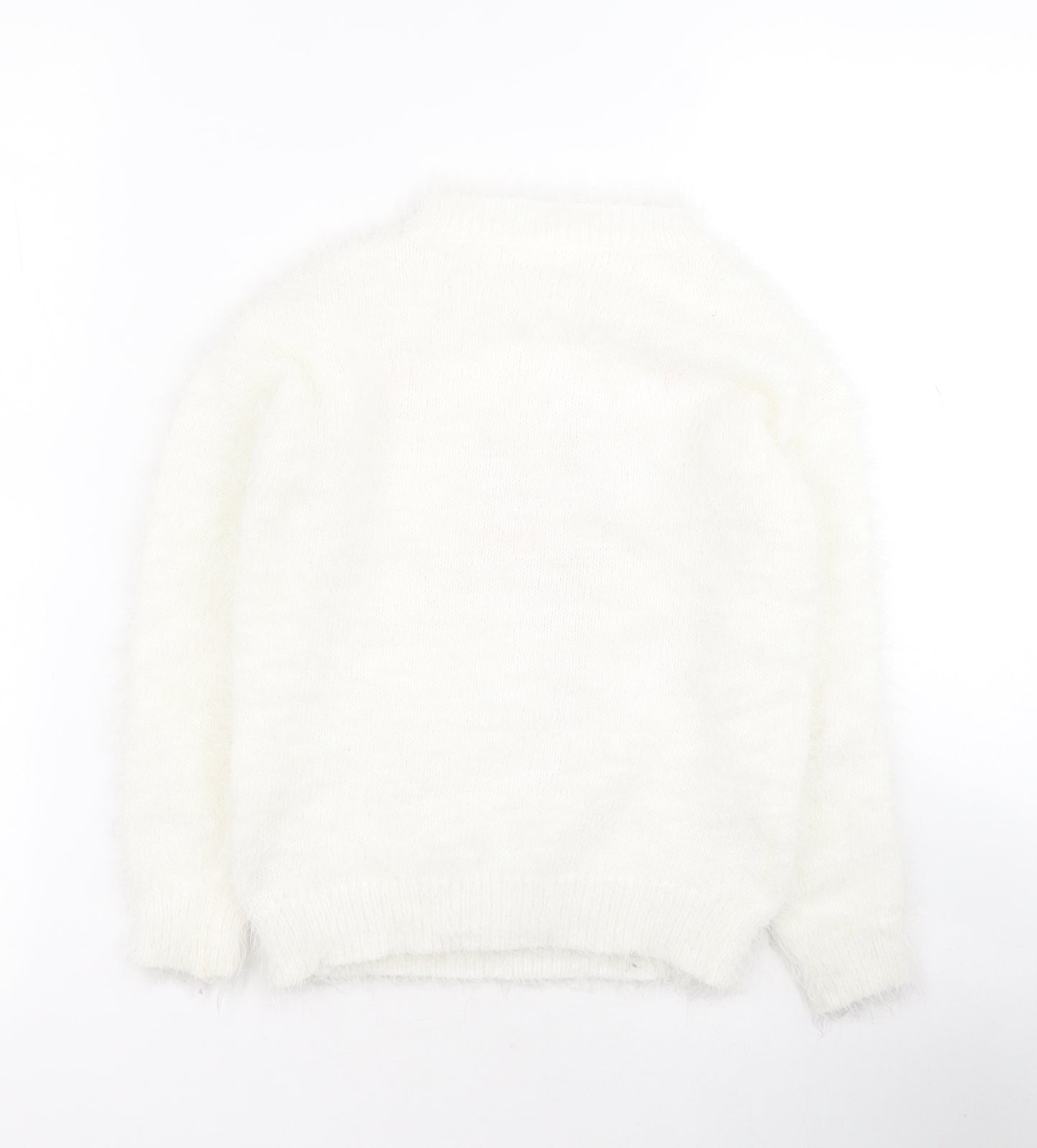 F&F Girls White Round Neck  Polyester Pullover Jumper Size 5-6 Years  Pullover - Flamingo Christmas