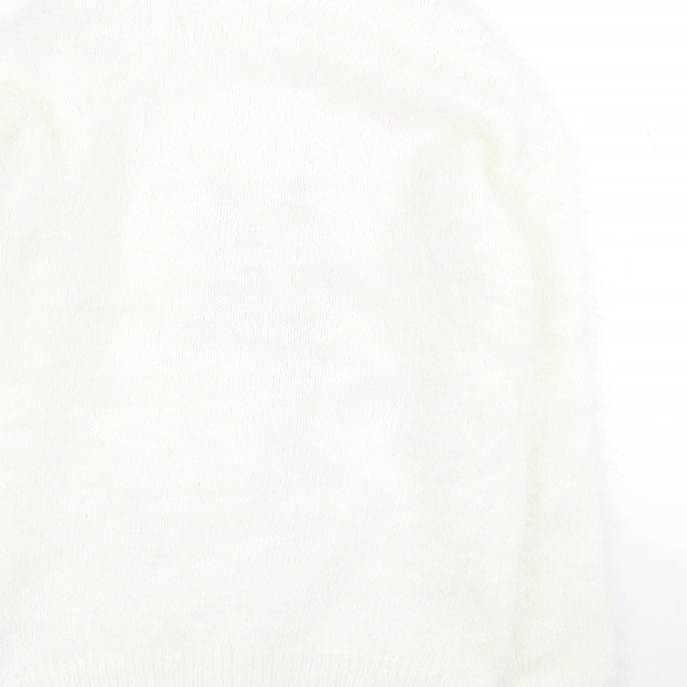 F&F Girls White Round Neck  Polyester Pullover Jumper Size 5-6 Years  Pullover - Flamingo Christmas