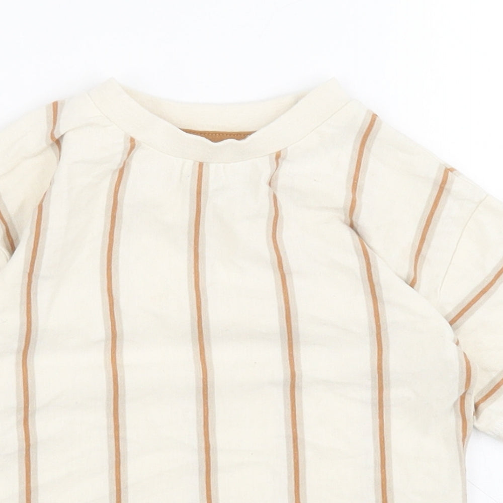 NEXT Baby Beige Striped 100% Cotton Pullover T-Shirt Size 6-9 Months Round Neck Pullover