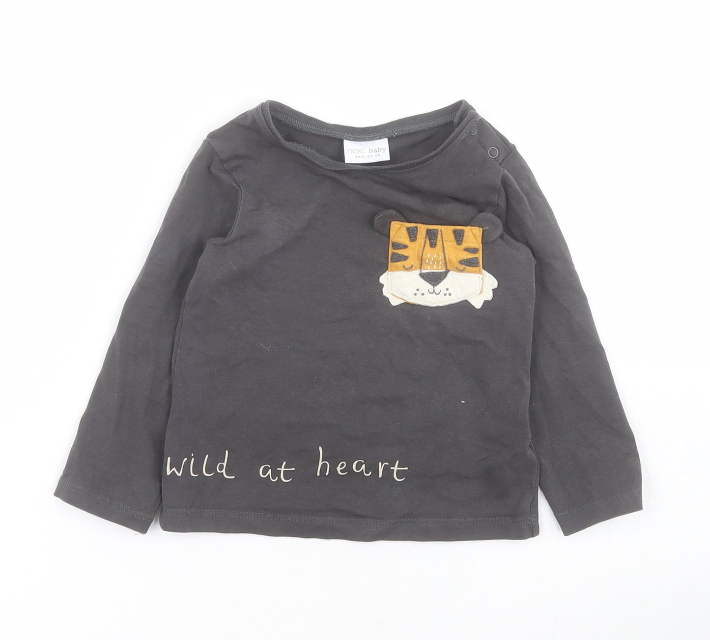 NEXT Baby Grey  Cotton Pullover T-Shirt Size 9-12 Months Round Neck Snap - Tiger