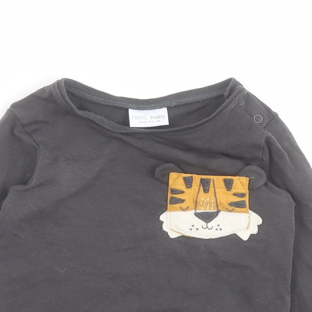 NEXT Baby Grey  Cotton Pullover T-Shirt Size 9-12 Months Round Neck Snap - Tiger