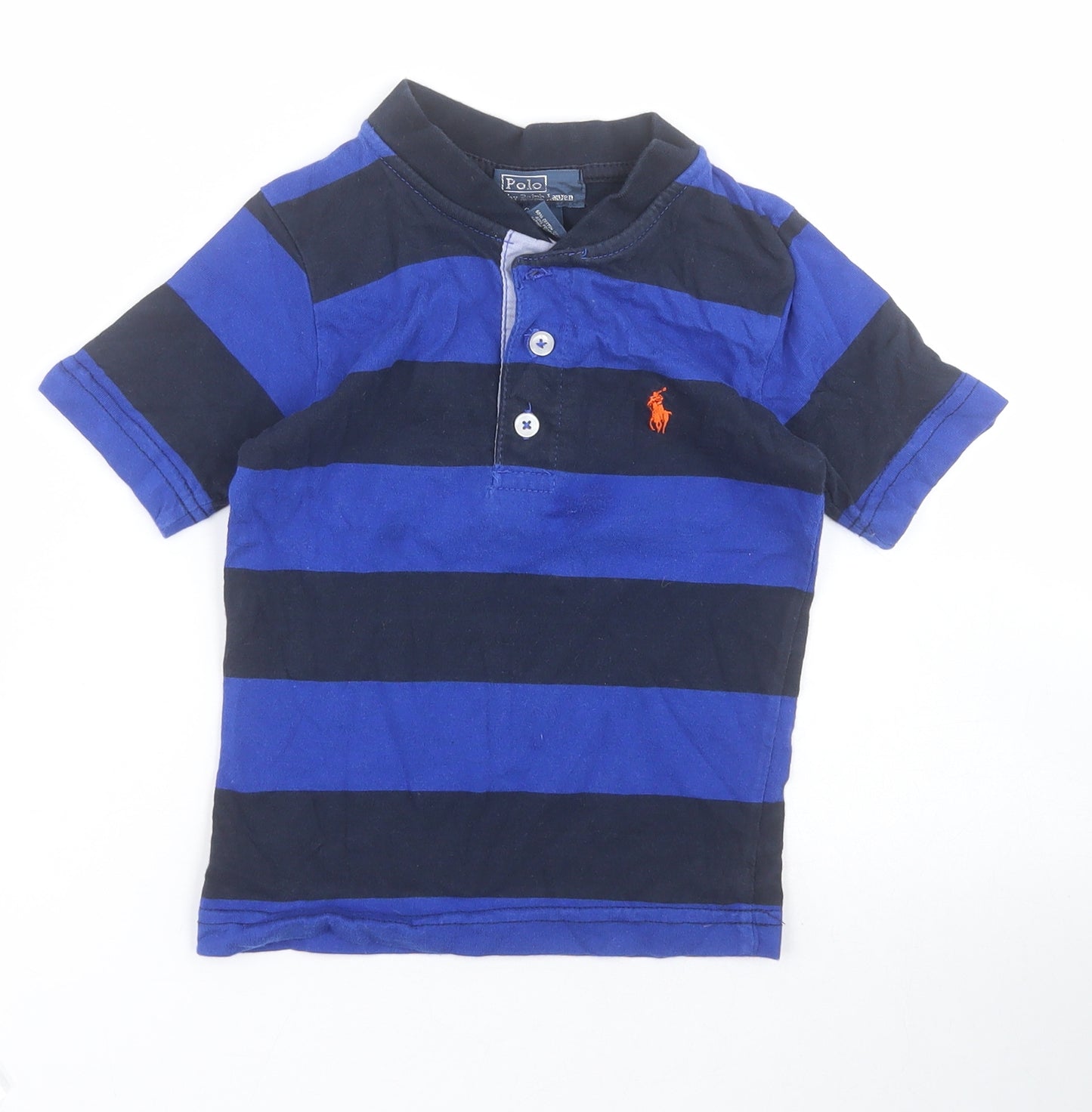 Ralph Lauren Boys Blue Striped Cotton Pullover Polo Size 3 Years Collared Button