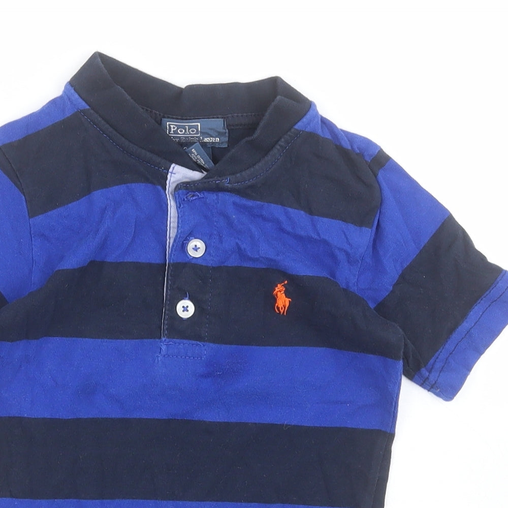 Ralph Lauren Boys Blue Striped Cotton Pullover Polo Size 3 Years Collared Button