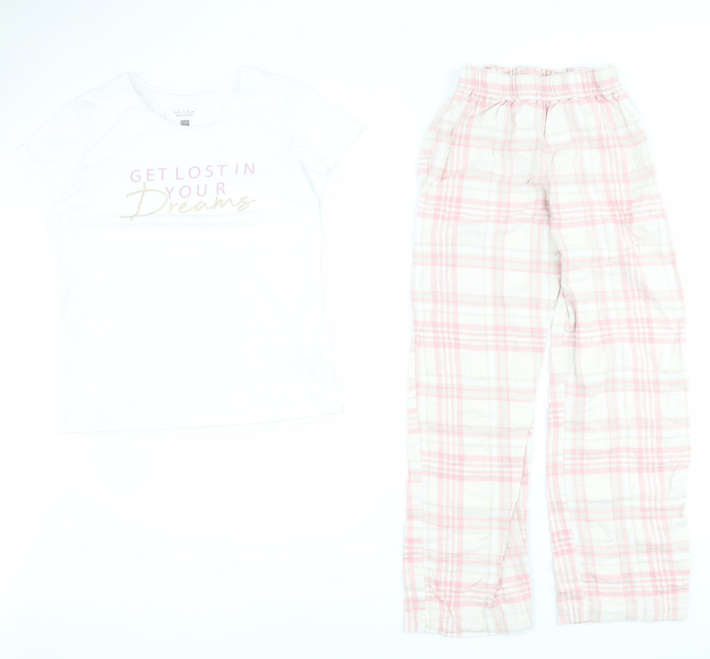 F&F Womens Pink Check Cotton Top Pyjama Set Size XS