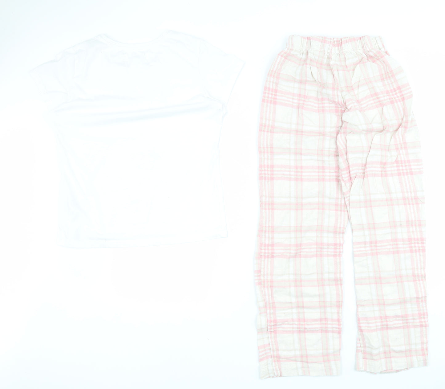 F&F Womens Pink Check Cotton Top Pyjama Set Size XS