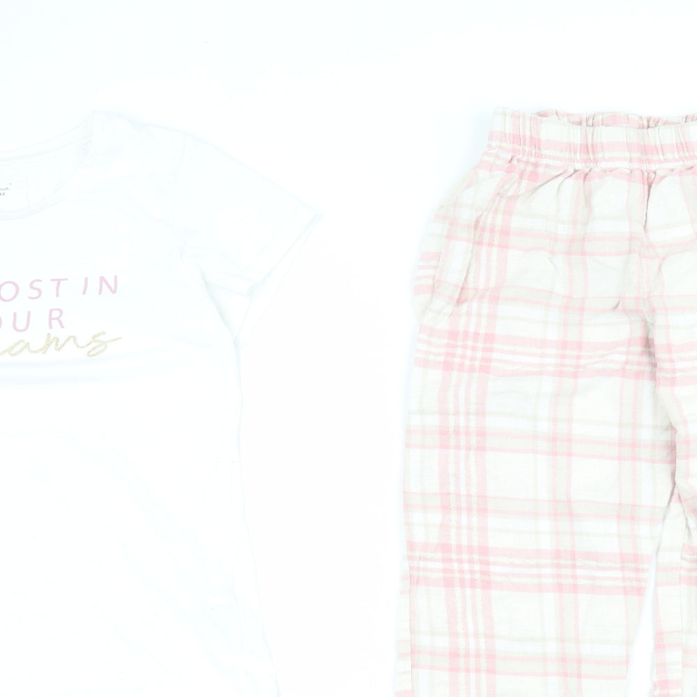 F&F Womens Pink Check Cotton Top Pyjama Set Size XS