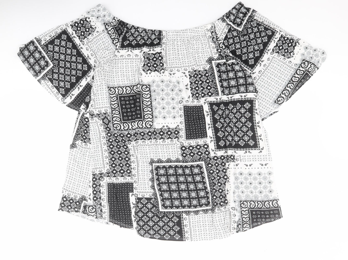 George Womens Black Geometric Viscose Basic Blouse Size 18 Off the Shoulder