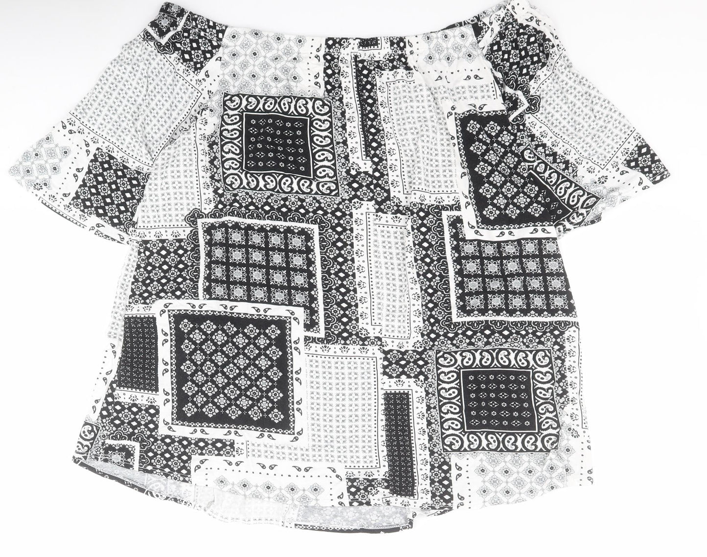 George Womens Black Geometric Viscose Basic Blouse Size 18 Off the Shoulder