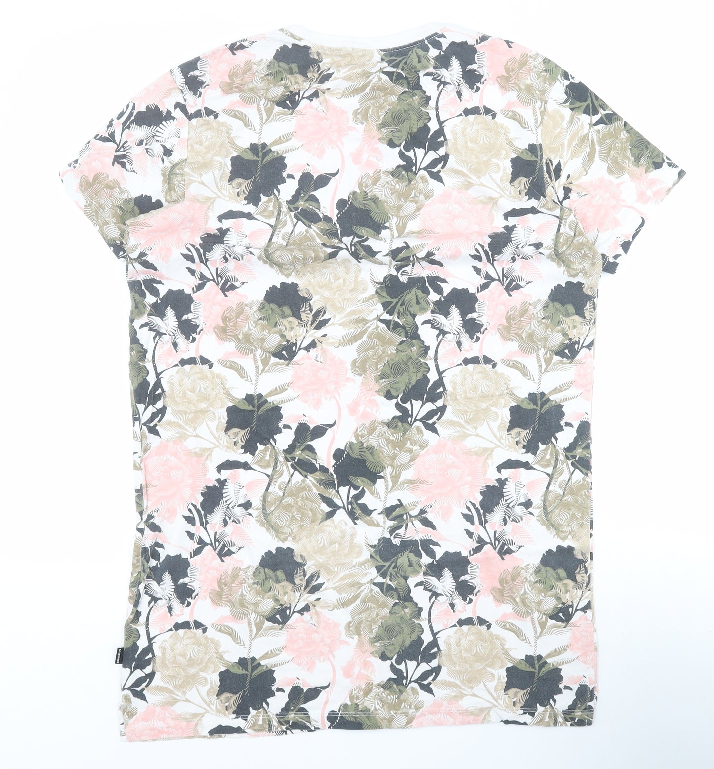 Converse Womens Beige Floral 100% Cotton Basic T-Shirt Size S Round Neck