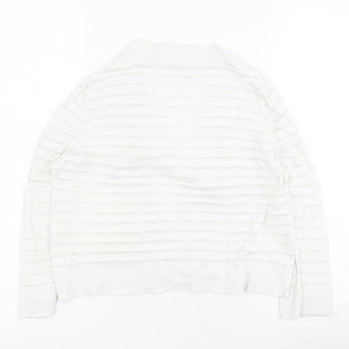 TU Womens White V-Neck Striped Cotton Shrug Jumper Size 8