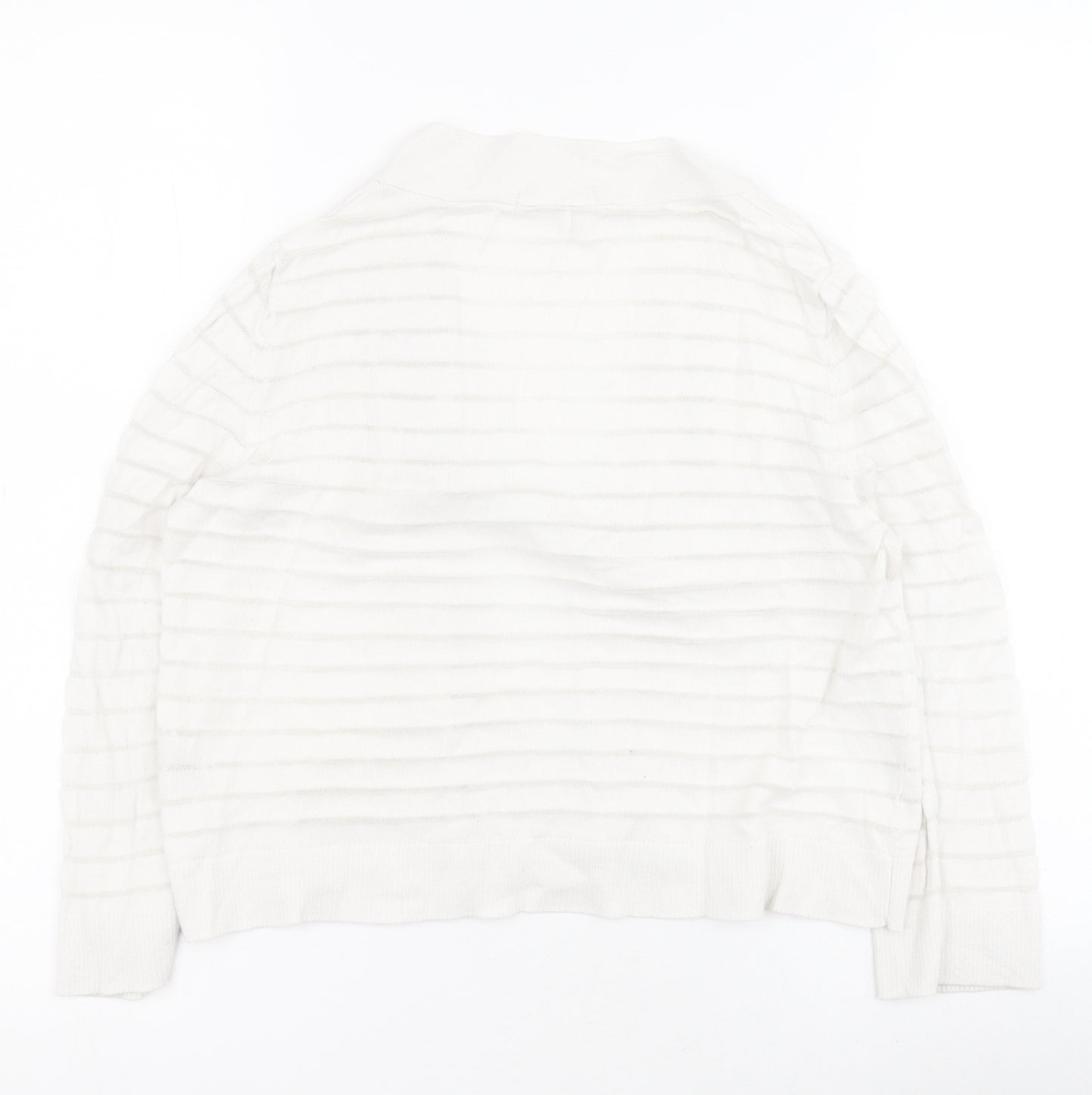 TU Womens White V-Neck Striped Cotton Shrug Jumper Size 8