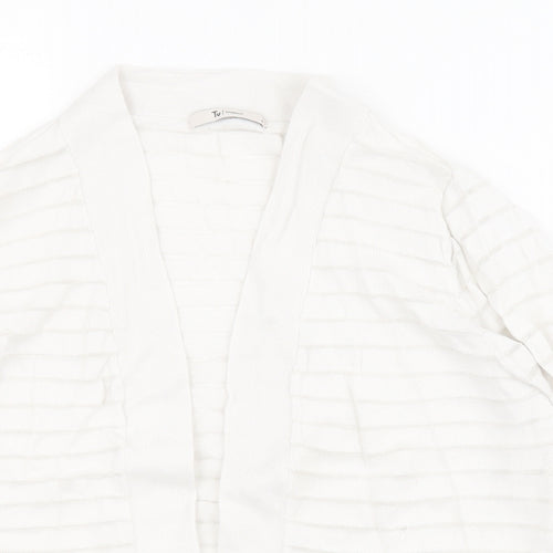 TU Womens White V-Neck Striped Cotton Shrug Jumper Size 8