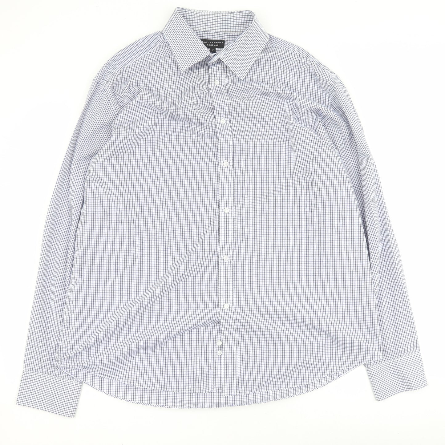 Taylor and Wright Mens Blue Check Polyester  Button-Up Size 17 Collared Button