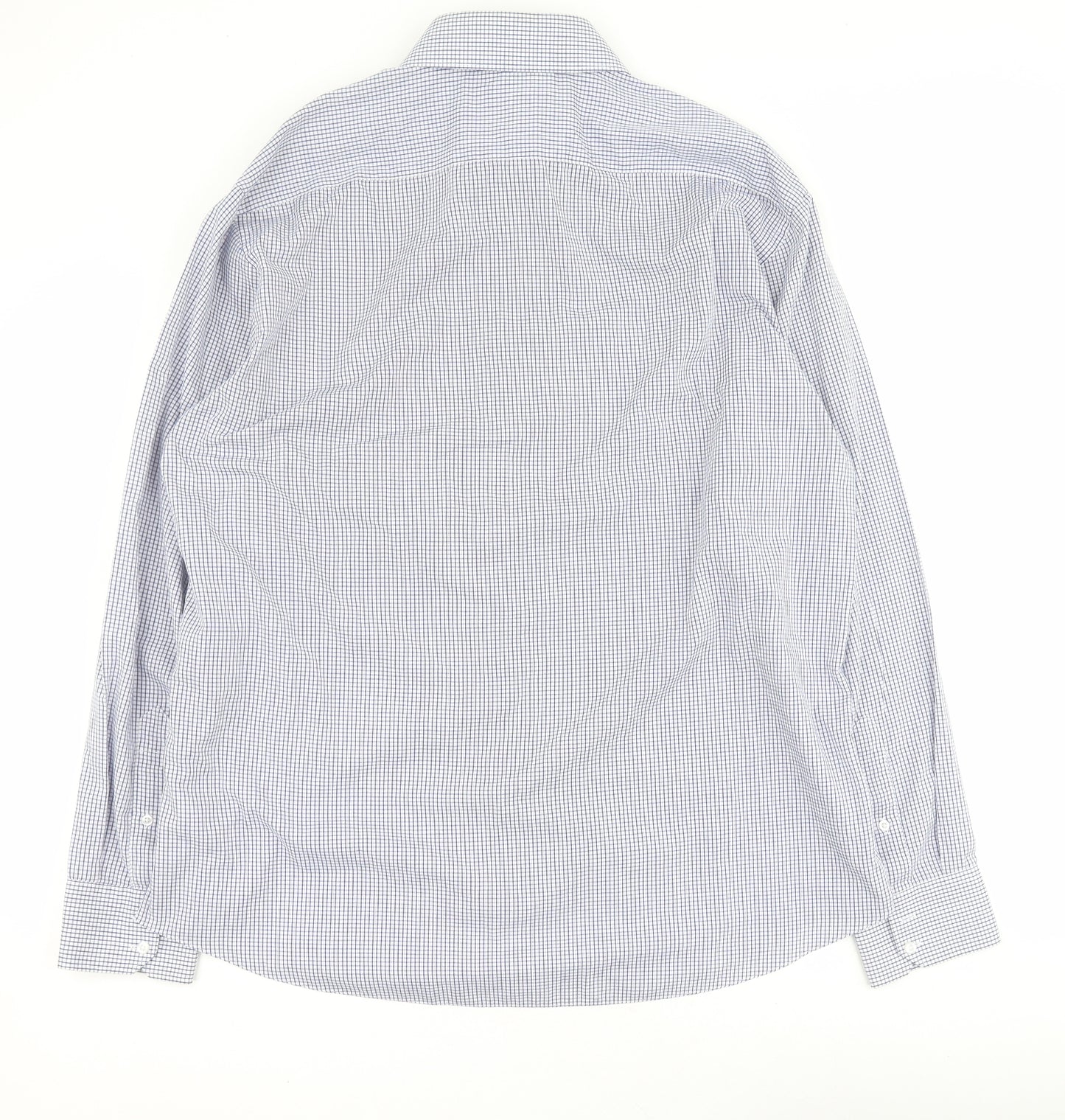 Taylor and Wright Mens Blue Check Polyester  Button-Up Size 17 Collared Button
