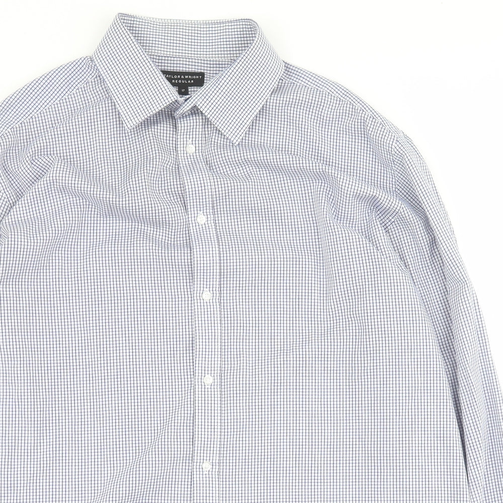 Taylor and Wright Mens Blue Check Polyester  Button-Up Size 17 Collared Button