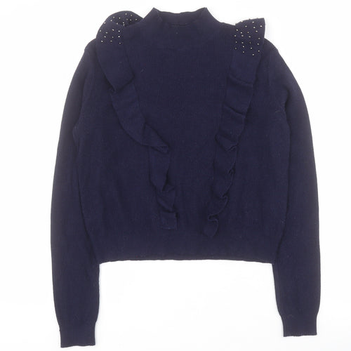 Axara Paris Womens Blue High Neck  Viscose Pullover Jumper Size S