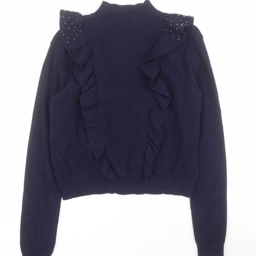 Axara Paris Womens Blue High Neck  Viscose Pullover Jumper Size S
