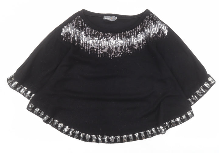 Apricot Womens Black Round Neck Cotton Pullover Jumper Size S