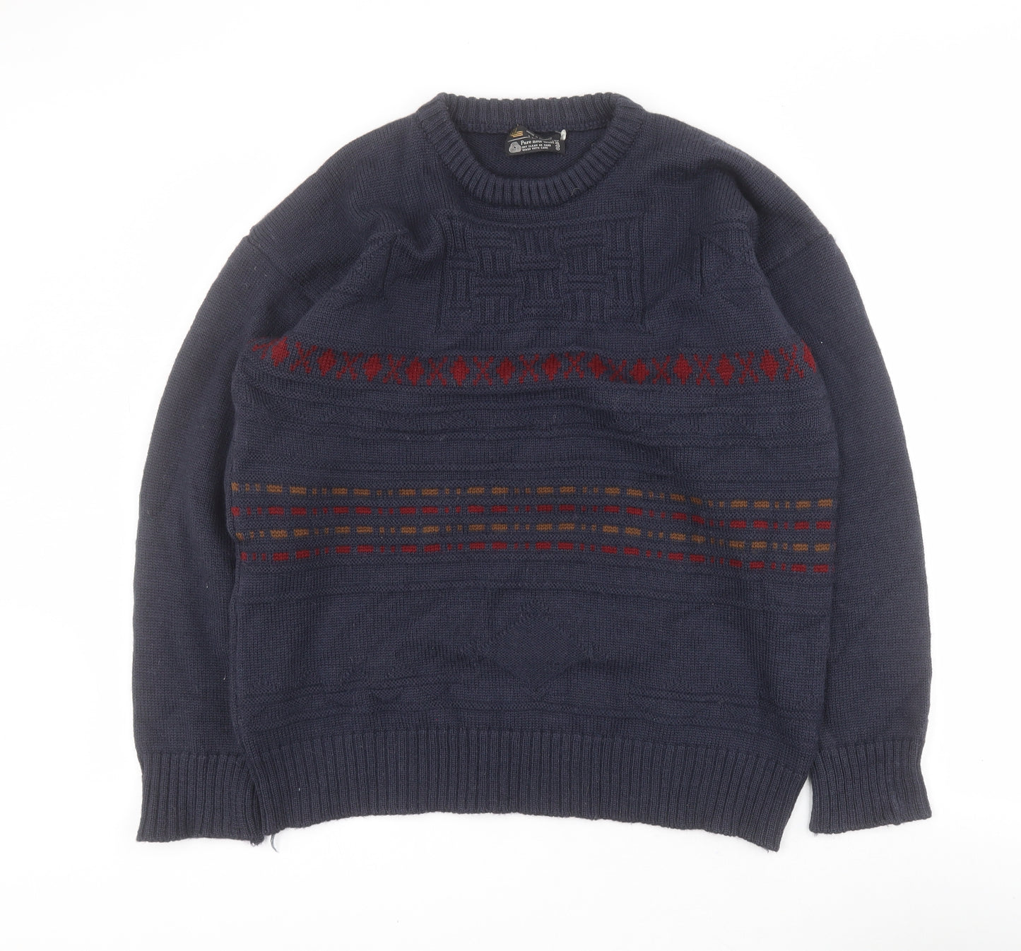 Lilian Mens Blue Round Neck  Wool Pullover Jumper One Size   - 107cm