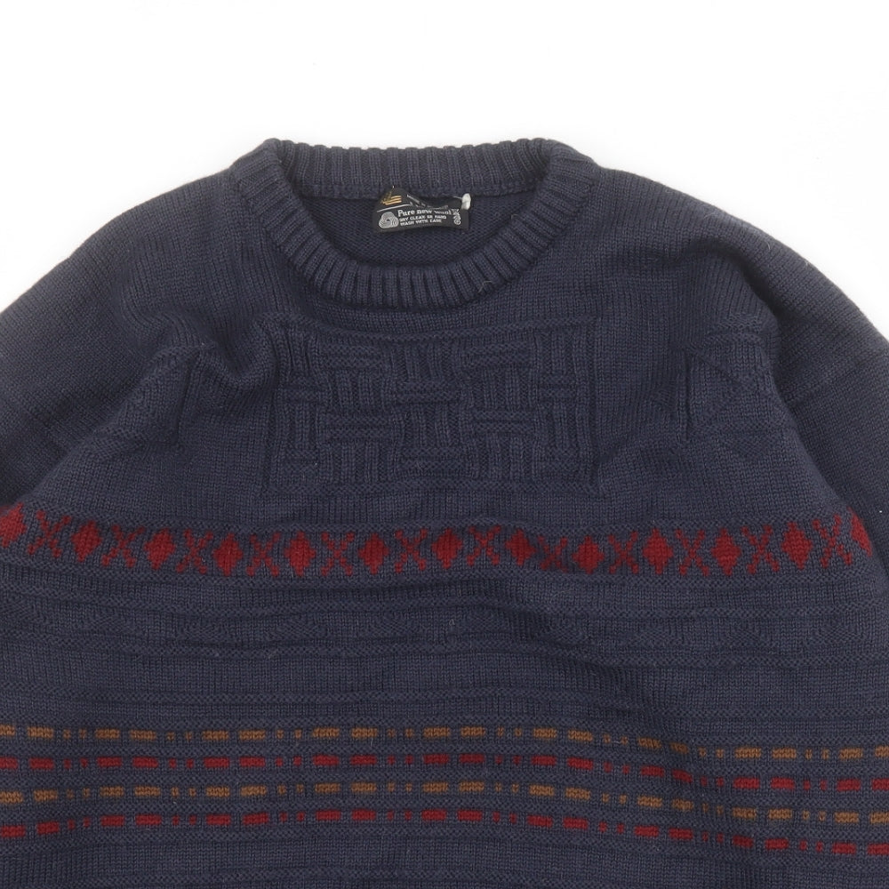 Lilian Mens Blue Round Neck  Wool Pullover Jumper One Size   - 107cm