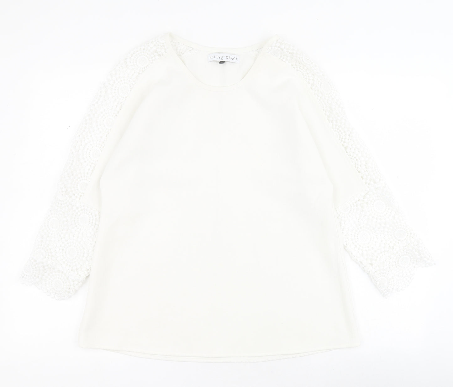 Kelly & Grace Womens White  Polyester Basic Blouse Size 12 Round Neck