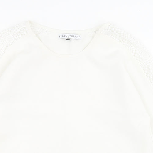 Kelly & Grace Womens White  Polyester Basic Blouse Size 12 Round Neck