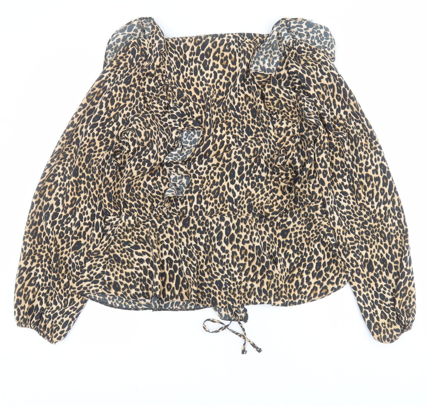 Friends like these Womens Brown Animal Print Polyester Basic Blouse Size 12 V-Neck