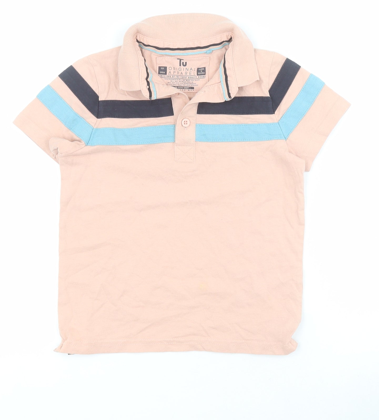 TU Boys Pink Striped 100% Cotton Pullover Polo Size 5 Years Collared Button