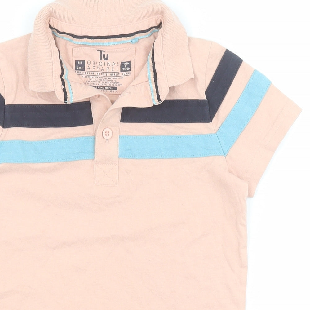 TU Boys Pink Striped 100% Cotton Pullover Polo Size 5 Years Collared Button