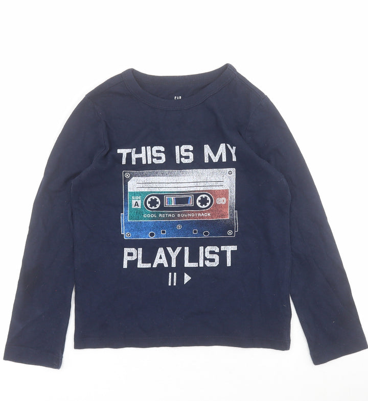 Gap Boys Blue 100% Cotton Pullover Polo Size 4-5 Years Round Neck Pullover - Cassette tape