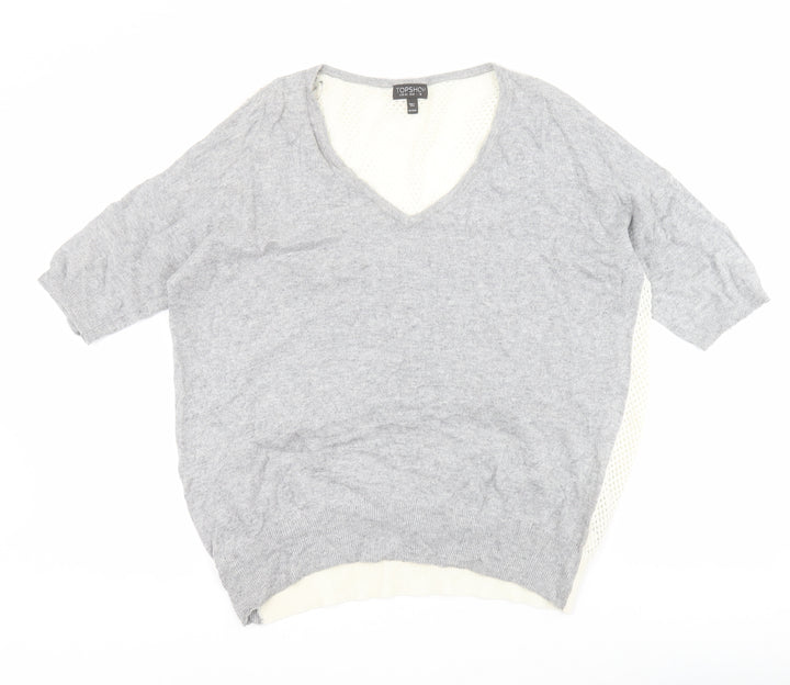 Topshop Womens Grey V-Neck Viscose Pullover Jumper Size 12